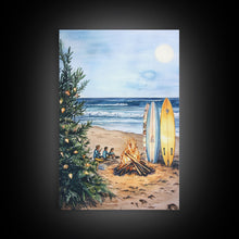 Cargar imagen en el visor de la galería, Christmas At The Beach, Framed Canvas Print, Christmas Decor, Christmas Art, Christmas Art Prints, Tropical Christmas, Beach House Art
