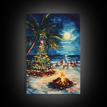Carregar imagem no visualizador da galeria, A Beach Christmas Framed Canvas Print, Christmas Painting, Tropical Beach Xmas Decor
