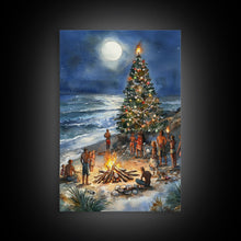 Cargar imagen en el visor de la galería, Christmas At The Beach, Framed Canvas Print, Christmas Decor, Christmas Art, Christmas Art Prints, Tropical Christmas, Beach House Art
