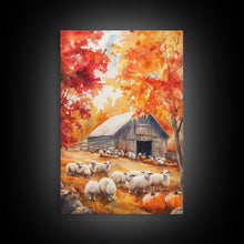 Load image into Gallery viewer, The Sheep Farm In Fall Framed Canvas Print, Farmhouse Decor, Boho Painting Wall Art

