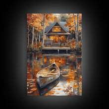 Carregar imagem no visualizador da galeria, Canoe on the Lake, Lake House Decor, Framed Wall Art Canvas Print, Fall Decor, Seasonal Decor, Holiday Decor Gift
