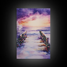 Carregar imagem no visualizador da galeria, Beach Christmas Decor, Framed Canvas Print, Christmas At The Beach, Nautical / Tropical Holiday Wall Art
