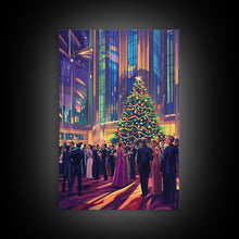 Load image into Gallery viewer, Elegant Christmas Ball Scene with Large Decorated Tree and Holiday Party, Perfect for Framed Canvas Print and Christmas Wall Art
