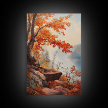 Carregar imagem no visualizador da galeria, Fall In The Virginia Mountains - Framed Canvas Print - Autumn Leaves Falling On The Mountain Lake Landscape
