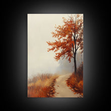 Load image into Gallery viewer, Framed Canvas Print of a Cozy Autumn Path with Trees and Fall Leaves, Rustic Country Decor, Moody Landscape Art, Best Gift Idea, Fall Decor
