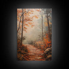 Load image into Gallery viewer, Framed Canvas Print of a Fall Path with Fence and Trees, Autumn Wall Art, Rustic Country Decor, Best Gift Idea, Modern Farmhouse Fall Decor
