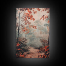 Load image into Gallery viewer, Framed Canvas Print of Autumn Pathway with Red Leaves, Seasonal Wall Art, Best Gift Idea, Modern Farmhouse Fall Decor, Moody Landscape
