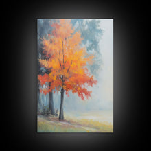 Carregar imagem no visualizador da galeria, Canvas Print of Vibrant Autumn Tree in Misty Background, Seasonal Wall Art, Fall Decor, Best Gift Idea, Modern Farmhouse Landscape Art
