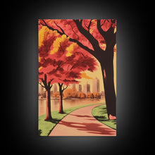 Carregar imagem no visualizador da galeria, Canvas Print of City Park with Autumn Trees and Path, Seasonal Wall Art, Modern Farmhouse Decor, Best Gift Idea, Fall Cityscape Art
