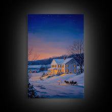 Load image into Gallery viewer, Cozy Snowy House Winter Landscape Framed Canvas Print Wall Art Christmas Decor, Country Christmas Art Gift, Winter Wonderland Art
