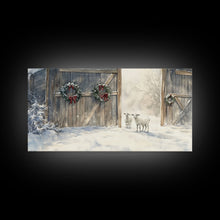 Cargar imagen en el visor de la galería, Christmas decor farmhouse Framed Canvas Print snowy barn Christmas scene holiday wall art best gift Christmas decor Christmas tree art 2024
