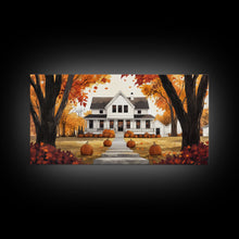 Carregar imagem no visualizador da galeria, Fall farmhouse pumpkin decor, autumn country home art, rustic fall wall print seasonal wall decor, framed canvas print, autumn farmhouse art
