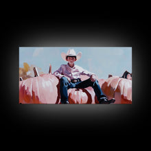 Carregar imagem no visualizador da galeria, Black And White Cowboy Framed Canvas Print Moody Landscape Fall Art Above Sofa Decor Rustic Western Cowboy Autumn Wall Art
