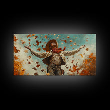 Load image into Gallery viewer, Cowboy Throwing Leaves In The Air, Funny Western Decor, Framed Canvas Print, Mood Lifting Wall Art, Fall Decor

