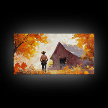 Load image into Gallery viewer, Cowboy and His Barn, Framed Canvas Print, Landscape Art Christmas Cowboy Holiday Art Wall Decor Seasonal
