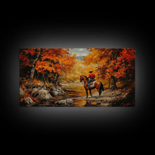 Load image into Gallery viewer, Cowboy resting in the snow with white pink background, Framed Canvas Print, minimalist winter wall art, western home decor, seasonal artwork
