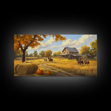 Carregar imagem no visualizador da galeria, Autumn Ranch Framed Canvas Print Pumpkin Patch Rustic Art Country Home Decor Large Fall Wall Art Farmhouse Style Thanksgiving Decor
