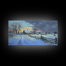 Carregar imagem no visualizador da galeria, Beautiful Winter Snowy Farm Framed Canvas Print Rustic Christmas Decor, Christmas Wall Art and Holiday Art Prints, Gift Home Decor
