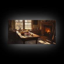 Load image into Gallery viewer, Cozy Kitchen Framed Canvas Print Autumn Fireplace Rustic Home Decor Seasonal Fall Art Large Wall Art Gift for Thanksgiving Decor
