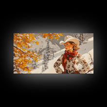 Cargar imagen en el visor de la galería, Charming Framed Canvas Print of a Cowgirl in Autumn Leaves, Perfect Fall Wall Decor and Gift Idea for Fans of Western Art Rustic Home Decor
