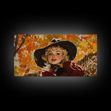 Carregar imagem no visualizador da galeria, Cute Fall Cowgirl Amongst The Autumn Leaves, Gift or Autumn Decor, Perfect Addition to Home and Office Interiors

