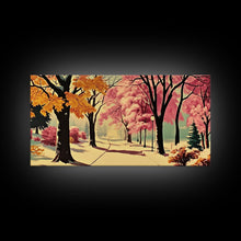 Carregar imagem no visualizador da galeria, Autumn Park Path Framed Canvas Print, Warm Fall Trees and Pathway Wall Art, Seasonal Fall Home Decor, Farmhouse Gift Idea, Holiday Wall Art
