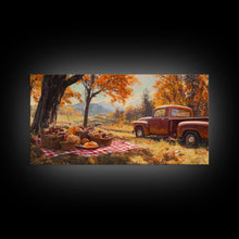 Carregar imagem no visualizador da galeria, Fall Picnic Afternoon Framed Canvas Print, Rustic Farmhouse Decor, Autumn Country Landscape Art, Modern Farmhouse Wall Art, Seasonal Gift
