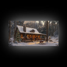 Load image into Gallery viewer, Cozy Christmas Cabin in Woods Framed Canvas Print - Rustic Christmas Decor and Winter Wonderland Scene with Holiday Wall Art
