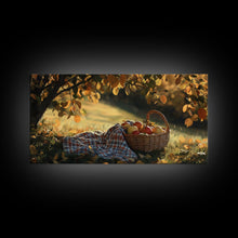 Load image into Gallery viewer, Basket of Apples Framed Canvas Print, Cozy Fall Farmhouse Wall Art, Country Autumn Decor, Best Gift for Her, Seasonal Harvest Scene Art
