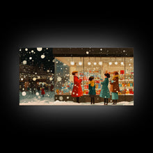 Cargar imagen en el visor de la galería, Christmas Window Shopping Scene Framed Canvas Print, Nostalgic Winter Holiday Wall Art Decor, Best Christmas Gift Idea, City Christmas Decor
