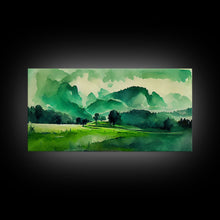 Load image into Gallery viewer, Emerald Green Watercolor Landscape Abstract, ready to hang canvas print wall art, framed canvas wall art
