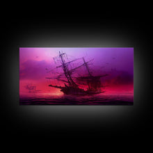 Load image into Gallery viewer, Outrun Style Ghost Ship, Abandoned Pirate Ship, ready to hang canvas print, framed art, cool unique wall decor
