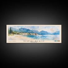 Load image into Gallery viewer, Bečići Beach, Montenegro Watercolor Print, Vacation Gift, Montenegro Wall Art, Beach Painting, Beach Decor, Large Wall Art, Wood Frame Art
