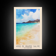 Load image into Gallery viewer, Anse de Grande Saline, St. Barths Watercolor Print, Vacation Gift, St. Barths Wall Art, Beach Painting, Beach Decor, Large Wall Art, Wood Frame Art
