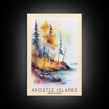 Load image into Gallery viewer, Apostle Islands, Wisconsin Watercolor Print, Vacation Gift, Wisconsin Wall Art, Beach Painting, Beach Decor, Large Wall Art, Wood Frame Art
