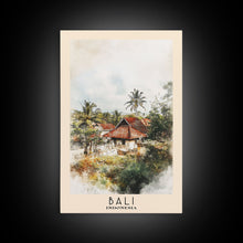 Load image into Gallery viewer, Bali, Indonesia Watercolor Print, Vacation Gift, Indonesia Wall Art, Beach Painting, Beach Decor, Large Wall Art, Wood Frame Art
