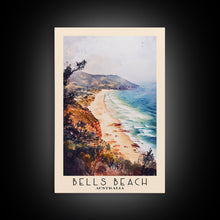 Load image into Gallery viewer, Bells Beach, Australia Watercolor Beach Print, Vacation Gift, Australia Wall Art, Framed Canvas Print, Framed Beach Painting
