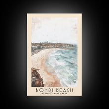 Load image into Gallery viewer, Bondi Beach, Sydney, Australia Watercolor Print, Vacation Gift, Sydney, Australia Wall Art, Beach Painting, Beach Decor, Large Wall Art, Wood Frame Art
