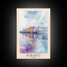 Load image into Gallery viewer, Burano, Italy Watercolor Print, Vacation Gift, Italy Wall Art, Beach Painting, Beach Decor, Large Wall Art, Wood Frame Art
