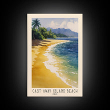 Load image into Gallery viewer, Cast Away Island Beach, Fiji Watercolor Print, Vacation Gift, Fiji Wall Art, Beach Painting, Beach Decor, Large Wall Art, Wood Frame Art
