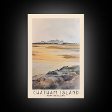 Load image into Gallery viewer, Chatham Island, New Zealand Watercolor Print, Vacation Gift, New Zealand Wall Art, Beach Painting, Beach Decor, Large Wall Art, Wood Frame Art

