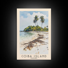 Load image into Gallery viewer, Coiba Island, Panamá Watercolor Beach Print, Vacation Gift, Panamá Wall Art, Framed Canvas Print, Framed Beach Painting
