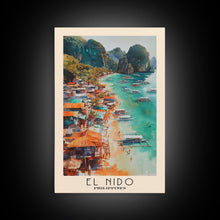 Load image into Gallery viewer, El Nido, Philippines Watercolor Beach Print, Vacation Gift, Philippines Wall Art, Framed Canvas Print, Framed Beach Painting
