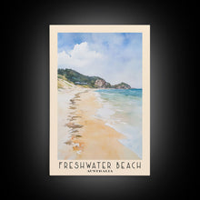 Load image into Gallery viewer, Freshwater Beach, Australia Watercolor Beach Print, Vacation Gift, Australia Wall Art, Framed Canvas Print, Framed Beach Painting
