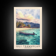 Load image into Gallery viewer, Gili Trawangan, Indonesia Watercolor Beach Print, Vacation Gift, Indonesia Wall Art, Framed Canvas Print, Framed Beach Painting

