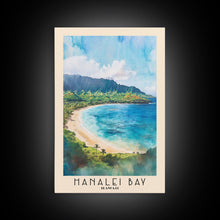Cargar imagen en el visor de la galería, Hanalei Bay, Hawaii Watercolor Beach Print, Vacation Gift, Hawaii Wall Art, Framed Canvas Print, Framed Beach Painting
