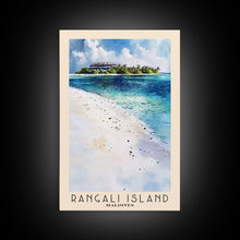 Load image into Gallery viewer, Rangali Island, Maldives Watercolor Beach Print, Vacation Gift, Maldives Wall Art, Framed Canvas Print, Framed Beach Painting
