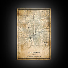 Cargar imagen en el visor de la galería, Columbus vintage map print poster or framed canvas, Ohio map print poster canvas, Columbus city map print poster canvas
