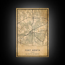 Load image into Gallery viewer, Fort Worth map print poster or framed canvas, Texas map print poster canvas, Fort Worth city map print poster canvas, Panther City
