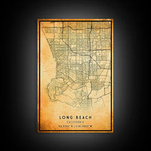Load image into Gallery viewer, Long Beach map print poster or framed canvas | California map print poster canvas | Long Beach city map print poster canvas, distressed map
